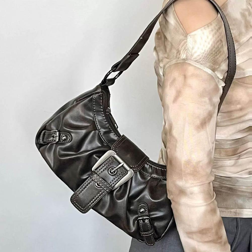 Leather Work Handbags For Women - Y2K 스타일의 레트로 플리츠 숄더백, 여성용으로