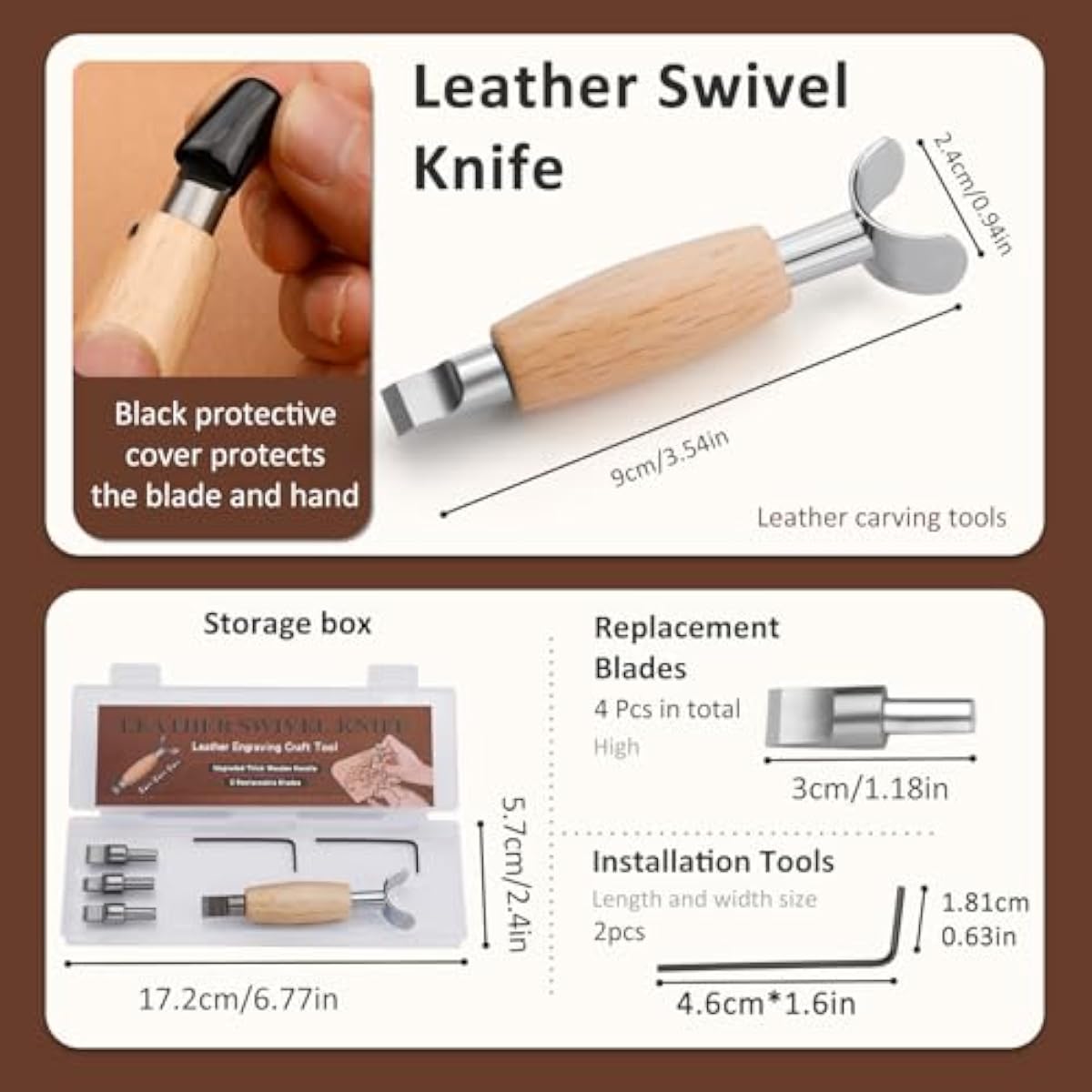 가죽 회전식 칼, 교체 가능한 칼날 3개가 포함된 가죽 - Swivel Knife Tool 리뷰 및 가격